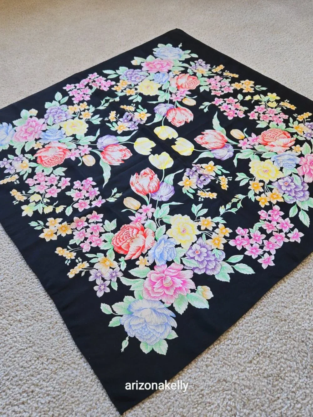 Albert Nipon Silk Scarf Spring Flowers Floral